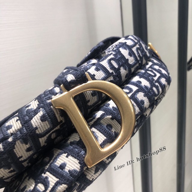 Dior專櫃2022新款女包 迪奧老花拼接款馬鞍包 fkd1003